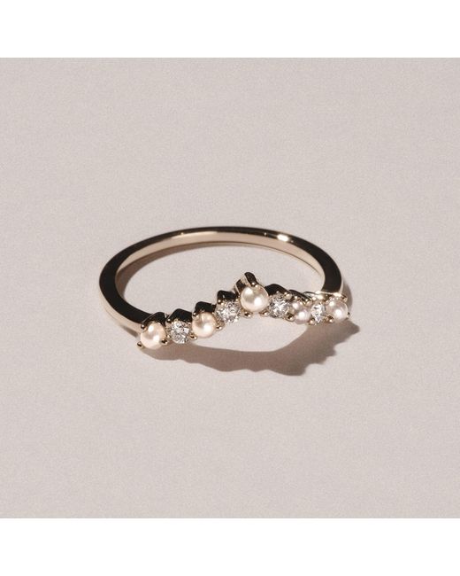The Diamond Store Metallic Starlit Pearl And Lab Diamond Wishbone Ring