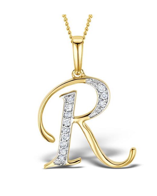 The Diamond Store Metallic Initial 'R' 0.05Ct Lab Diamond Pendant Necklace