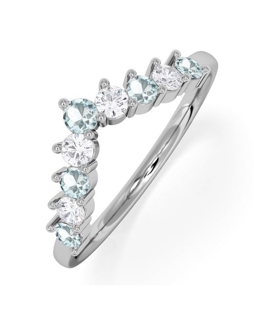 The Diamond Store White Starlit Aquamarine And Lab Diamond Wishbone Ring
