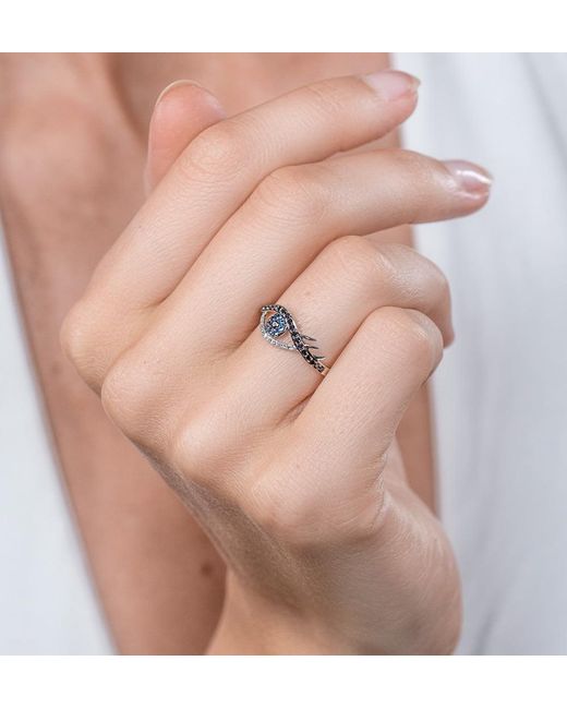 The Diamond Store Metallic Diamond Sapphire Evil Eye Hamsa Stellato Ring