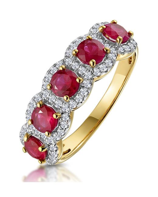 The Diamond Store Pink Ruby And Diamond Halo 5 Stone Asteria Ring