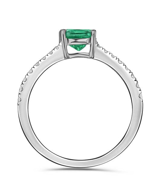 The Diamond Store Green Astra 1.70Ct Lab Emerald And Diamond Shoulder Set Cushion Cut Ring