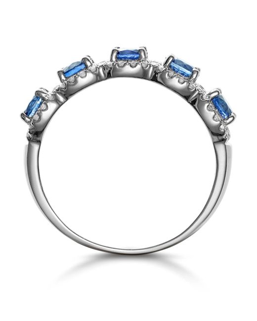 The Diamond Store Blue Sapphire And Diamond Halo 5 Stone Asteria Ring