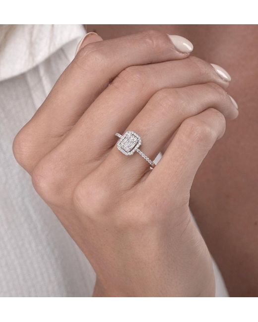 The Diamond Store Metallic 0.40Ct Halo Baguette Diamond Ring Asteria Collection