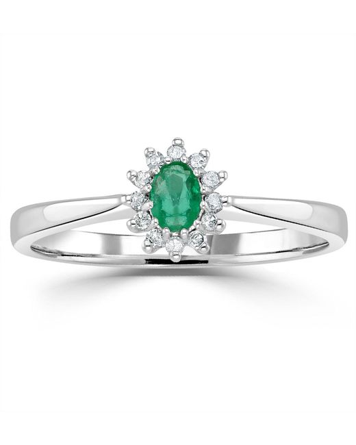 The Diamond Store Metallic Emerald 4 X 3Mm And Diamond 9K Ring