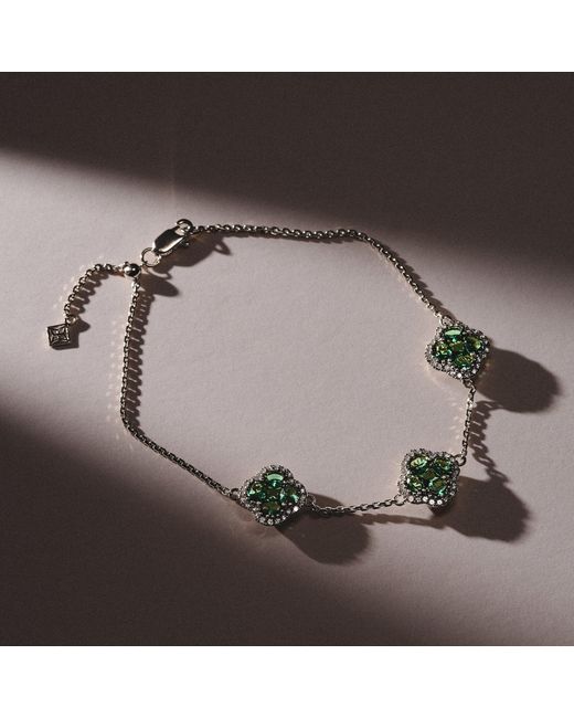The Diamond Store Green Alegria 2.25Ct Lab Emerald 3 Clover Halo Bracelet