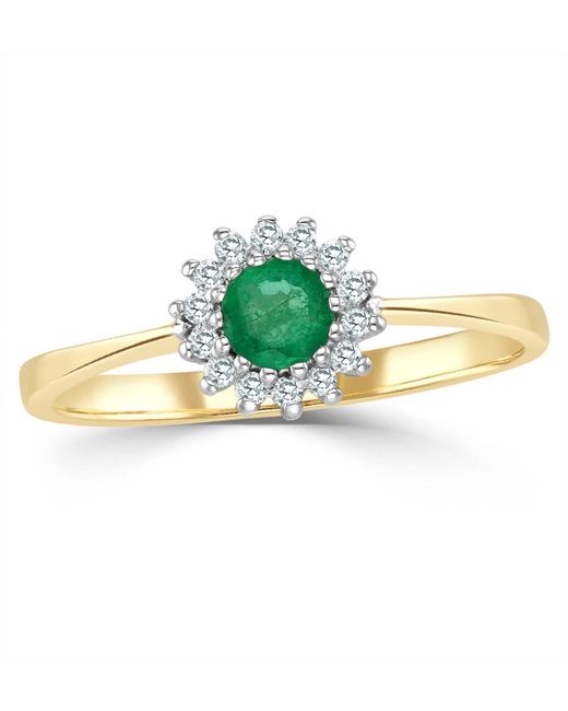 The Diamond Store Metallic Emerald 3.5Mm And Diamond 9K Ring