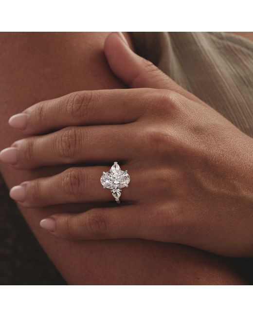 The Diamond Store Blue Adore 6.00Ct Oval Cut Lab Diamond 3 Stone Engagement Ring