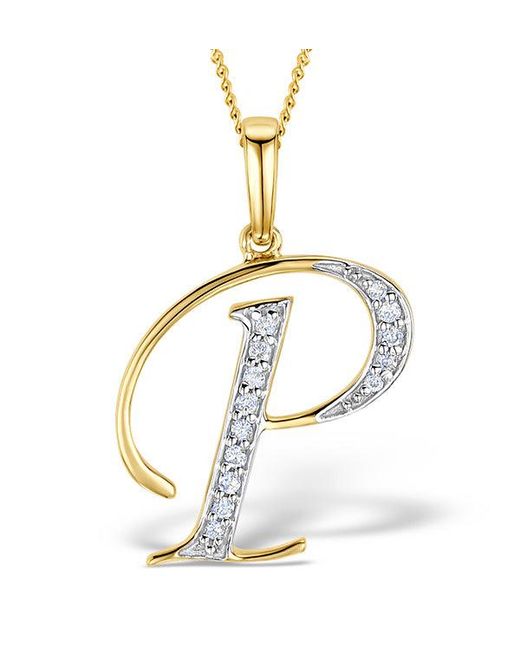 The Diamond Store Metallic Initial 'P' 0.05Ct Lab Diamond Pendant Necklace