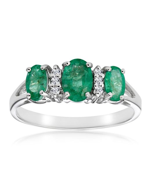 The Diamond Store Green Emerald 1.06Ct And Diamond 9K Ring