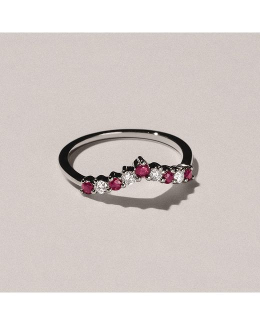 The Diamond Store Pink Starlit Ruby And Lab Diamond Wishbone Ring