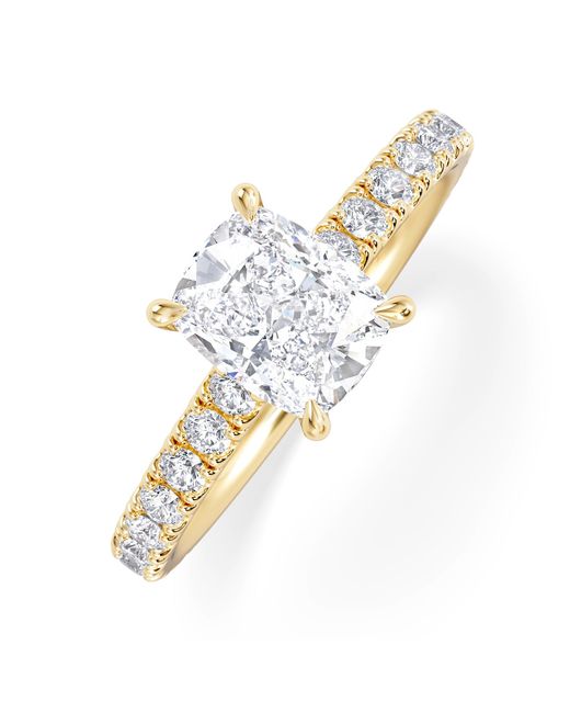 The Diamond Store Metallic Amora 1.00Ct Elongated Cushion Cut Lab Diamond Hidden Halo Engagement Ring With Side Stones