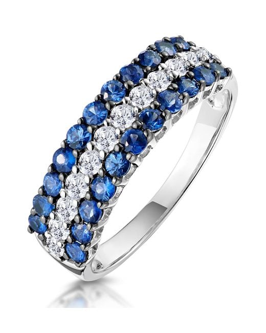 The Diamond Store Blue Sapphire And Diamond Triple Row Asteria Eternity Ring 18K