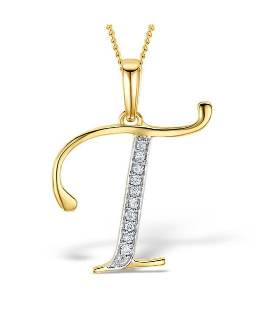 The Diamond Store Metallic Initial 'T' 0.05Ct Lab Diamond Pendant Necklace