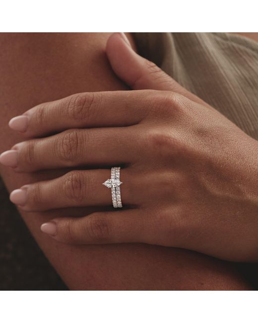 The Diamond Store White Amora Marquise 0.97Ct Hidden Halo Lab Diamond Engagement Ring With Side Stones Set