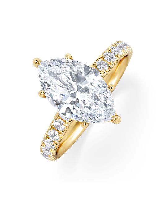 The Diamond Store Blue Amora Marquise 2.55Ct Hidden Halo Lab Diamond Engagement Ring With Side Stones Set