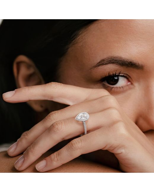 The Diamond Store White Diana Lab Diamond Pear Halo Engagement Ring 18Kw 2.10Ct F/Vs1
