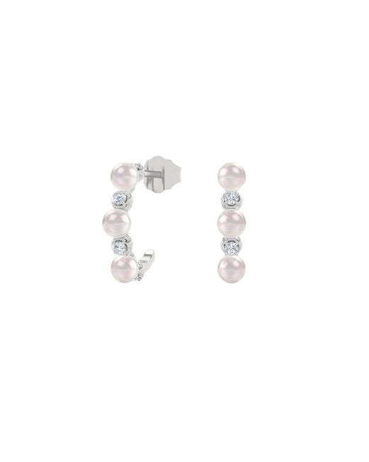 The Diamond Store White Eden 3Mm Round Pearl And Lab Diamond Huggie Earrings