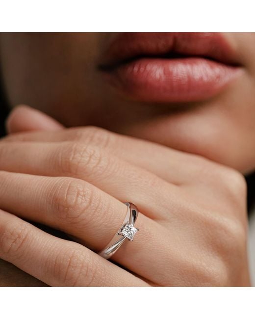 The Diamond Store White Naomi Princess Cut Lab Diamond Engagement Ring 0.33Ct H/Si