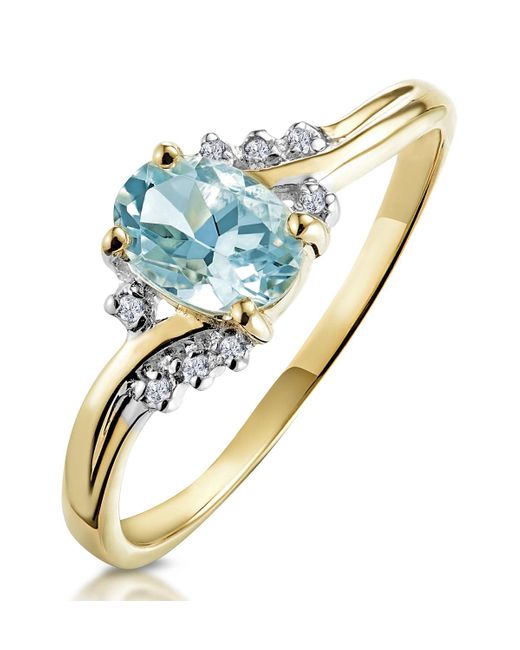 The Diamond Store Blue Aquamarine 0.70Ct And Diamond 9K Ring