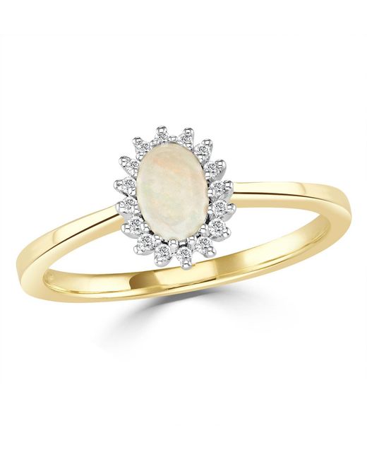 The Diamond Store Metallic Opal 6 X 4Mm And Diamond 9K Ring