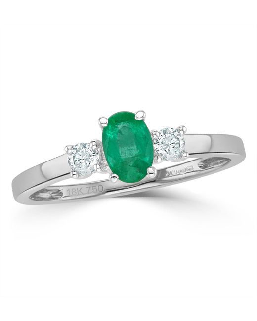 The Diamond Store Green Emerald 6 X 4Mm And Diamond 18K Ring N4314Y