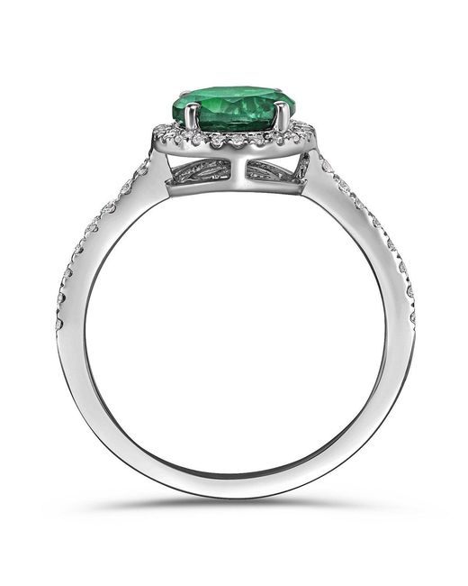 The Diamond Store Green Astra 2.50Ct Lab Emerald And Diamond Halo Shoulder Set Round Cut