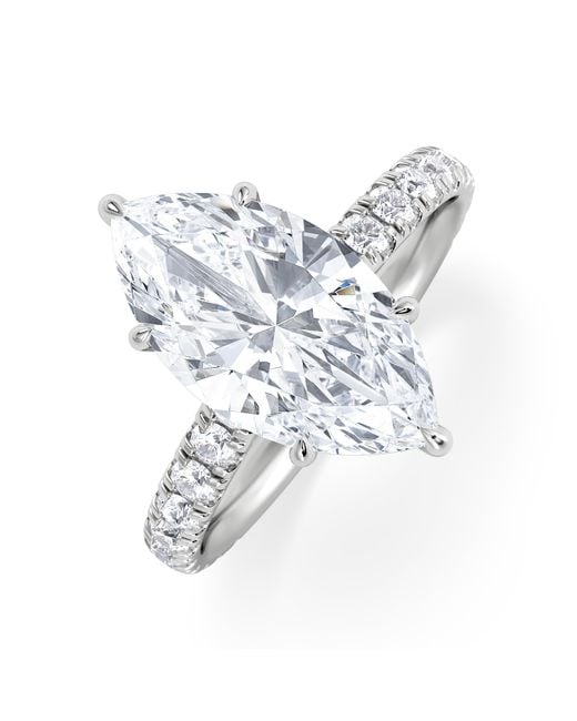 The Diamond Store White Amora Marquise 3.36Ct Hidden Halo Lab Diamond Engagement Ring With Side Stones Set