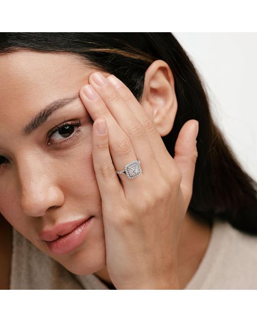 The Diamond Store White Cleopatra Lab Diamond Halo Engagement Ring 18K 1.85Ct F/Vs1