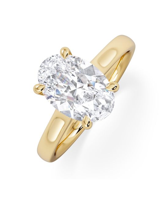 The Diamond Store Metallic Amora Oval 2.00Ct Hidden Halo Lab Diamond Engagement Ring F/Vs1 Set