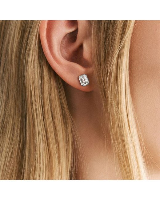 The Diamond Store Metallic Bezel Set 2.00Ct Emerald Cut Lab Diamond Stud Earrings