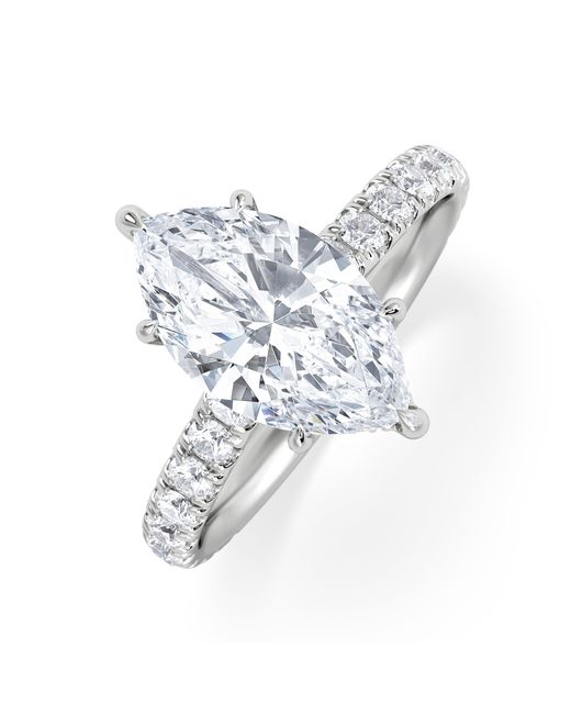 The Diamond Store White Amora Marquise 2.55Ct Hidden Halo Lab Diamond Engagement Ring With Side Stones Set