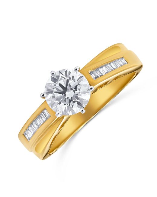The Diamond Store Metallic 18K Lab Diamond Claw Ring Mount With Baguette Detail On Shoulders (1.17Ct)