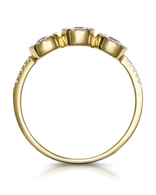 The Diamond Store Metallic Ruby And Lab Diamond Halo Trilogy Ring 9K
