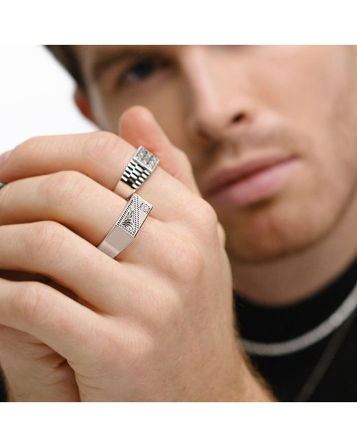 The Diamond Store Metallic Crest 0.03Ct Lab Diamond Rectangle Signet Ring for men