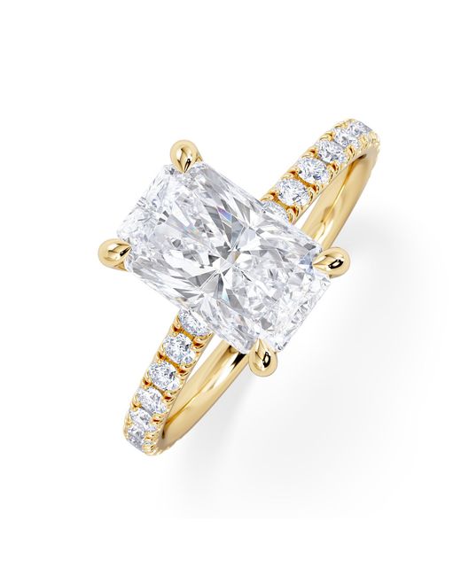 The Diamond Store Metallic Amora Radiant 2.00Ct Hidden Halo Lab Diamond Engagement Ring With Side Stones Set