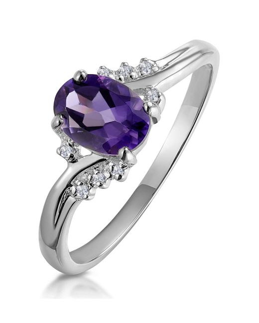 The Diamond Store Purple Amethyst 0.68Ct And Diamond 9K Ring
