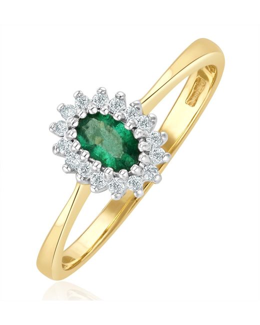 The Diamond Store Metallic Emerald 5 X 3Mm And Diamond 9K Ring