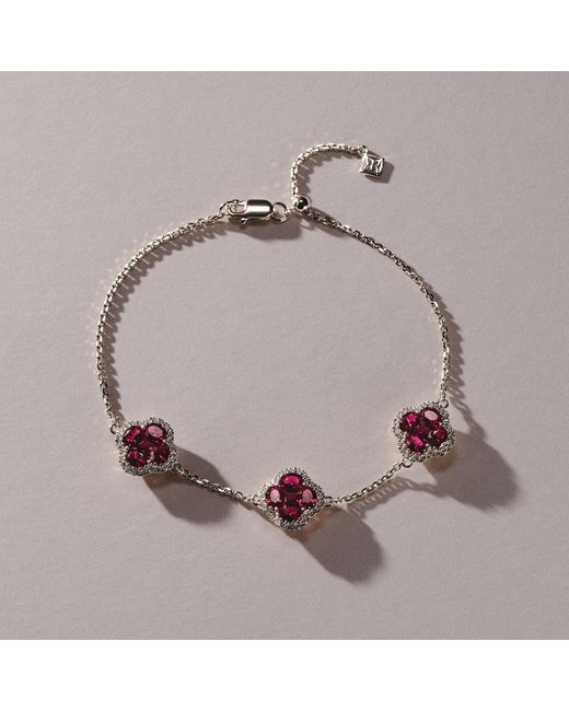 The Diamond Store Red Alegria 2.70Ct Lab Ruby 3 Clover Halo Bracelet