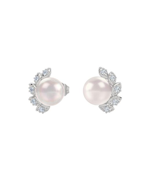 The Diamond Store White Eden 7.5Mm Round Pearl And Lab Diamond Stud Earrings