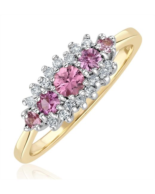 The Diamond Store Multicolor Sapphire And 0.12Ct Diamond Ring 9K