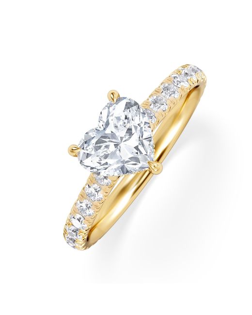 The Diamond Store Metallic Amora Heart 1.47Ct Hidden Halo Lab Diamond Engagement Ring With Side Stones Set