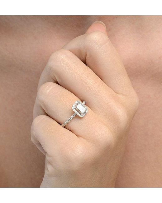 The Diamond Store Metallic Halo Engagement Ring Ella 0.80Ct Vs Emerald Cut Diamonds 18Kw