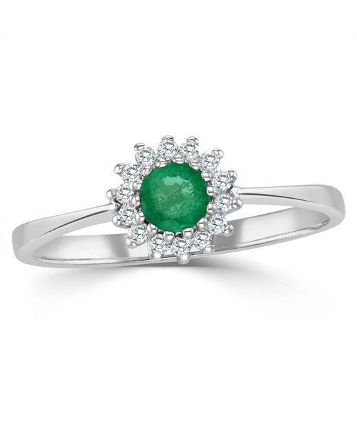 The Diamond Store Green Emerald 3.5 X 3.5Mm And Diamond 18K Ring