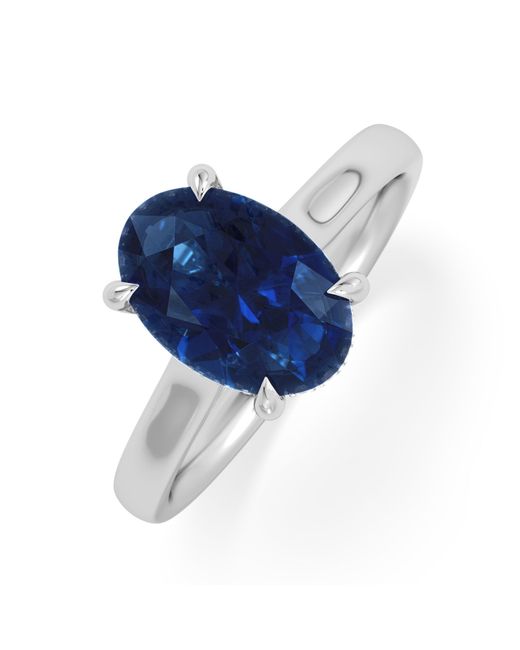 The Diamond Store Blue Amora Gem 2.00Ct Oval Cut Lab Sapphire Hidden Halo Engagement Ring