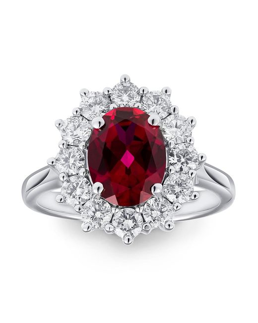 The Diamond Store Red Lab Ruby 2.40Ct And Lab Diamond 1.00Ct Cluster Ring