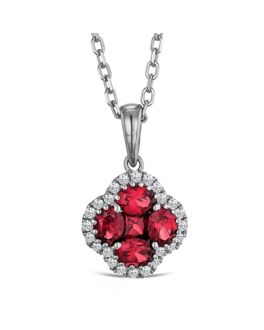 The Diamond Store Red Alegria 0.90Ct Lab Ruby Halo Pendant Necklace