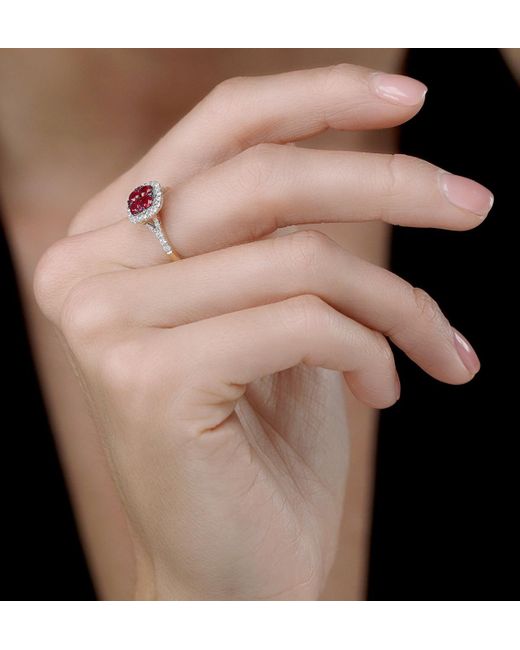 The Diamond Store Metallic Ruby And Diamond Halo Square Ring 18K