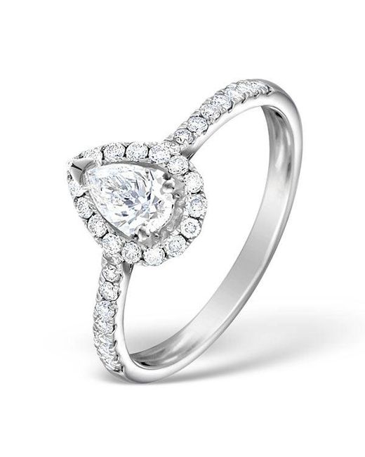 The Diamond Store White Halo Engagement Ring Ella 0.81Ct Vs Pear Shape Diamond 18K