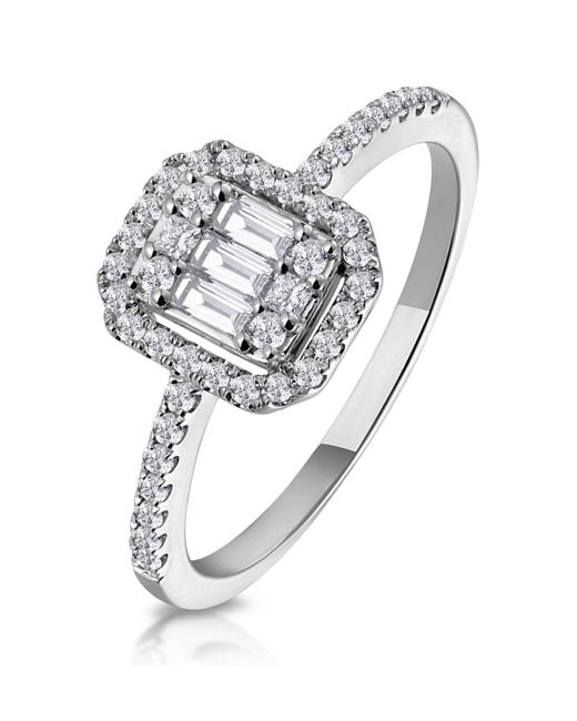The Diamond Store White 0.40Ct Halo Baguette Diamond Asteria Ring